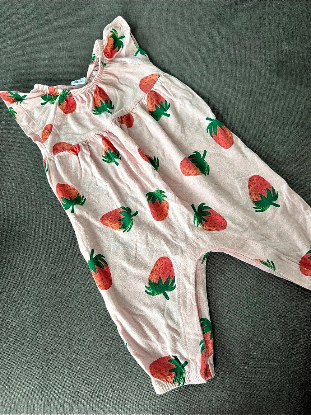 Old Navy Strawberry Print Ruffle-Trim Romper 3-6M